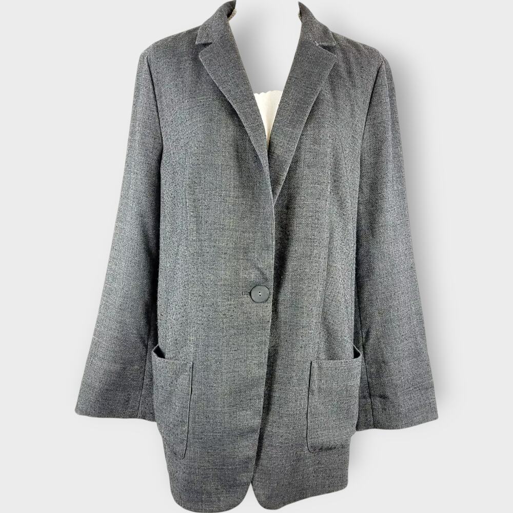 J. Jill Oversize Blazer Jacket One Button Notched Collar Gray Tweed Size Large